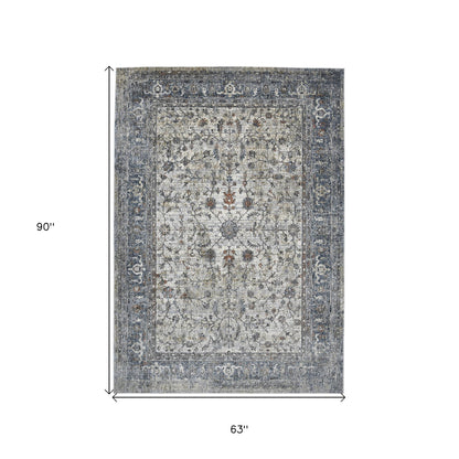 2' X 3' Ivory Blue and Gray Oriental Power Loom Area Rug