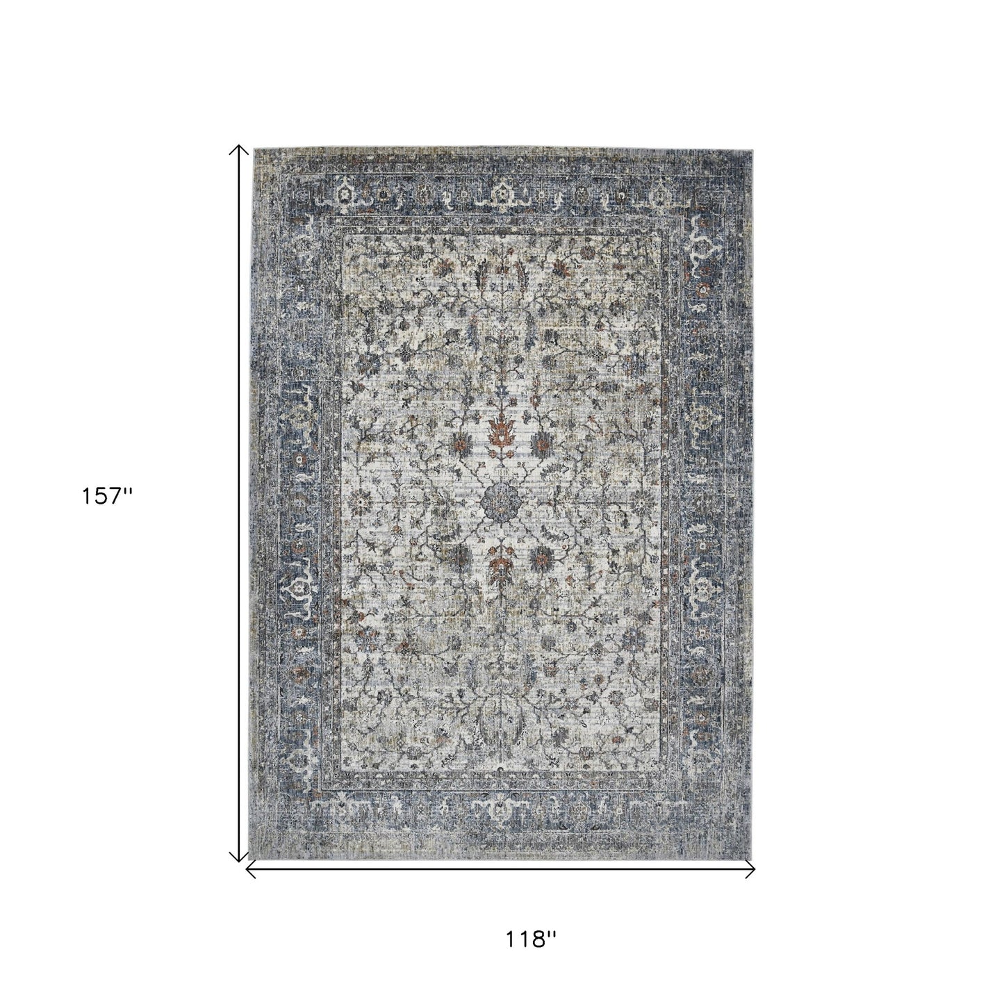 2' X 3' Ivory Blue and Gray Oriental Power Loom Area Rug