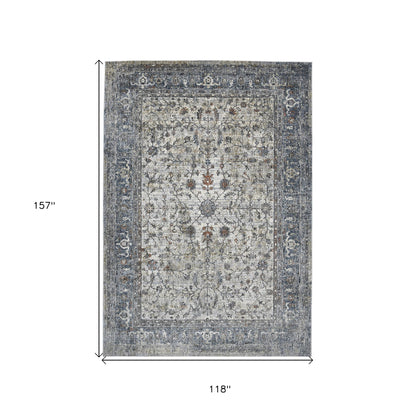 2' X 3' Ivory Blue and Gray Oriental Power Loom Area Rug