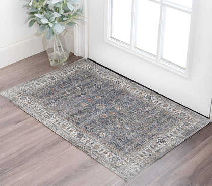 5' X 8' Ivory Charcoal And Brick Red Oriental Area Rug