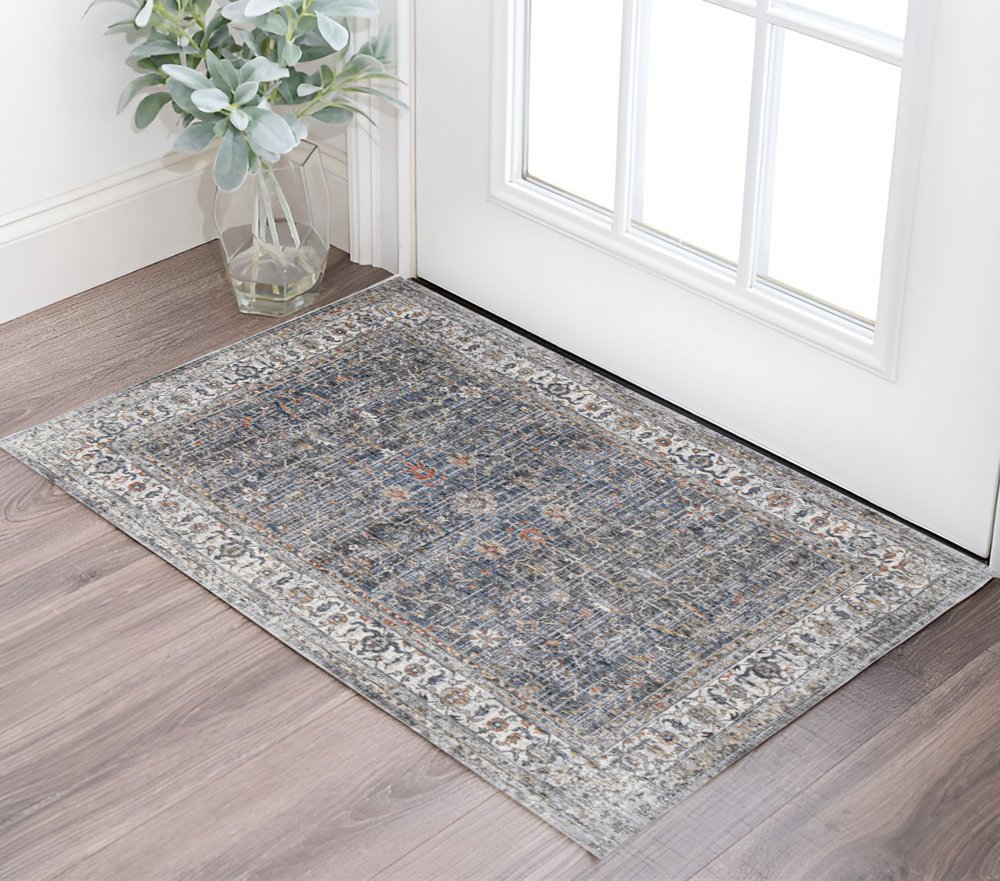 5' X 8' Ivory Charcoal And Brick Red Oriental Area Rug