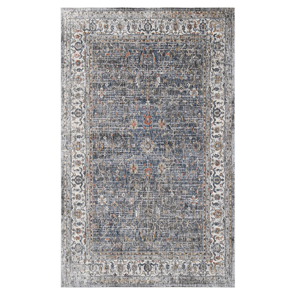 2' X 3' Ivory Charcoal And Brick Red Oriental Area Rug