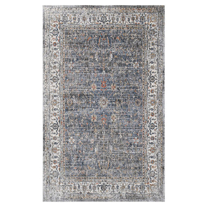 8' Ivory Charcoal And Brick Red Oriental Runner Rug
