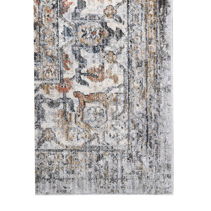 8' Ivory Charcoal And Brick Red Oriental Runner Rug