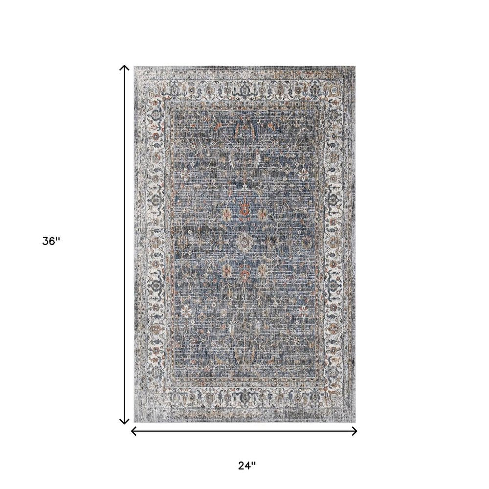 8' Ivory Charcoal And Brick Red Oriental Runner Rug