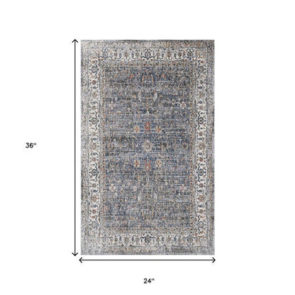 8' Ivory Charcoal And Brick Red Oriental Runner Rug
