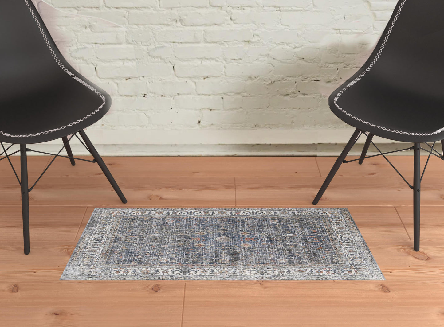 2' X 3' Ivory Charcoal and Orange Oriental Power Loom Area Rug