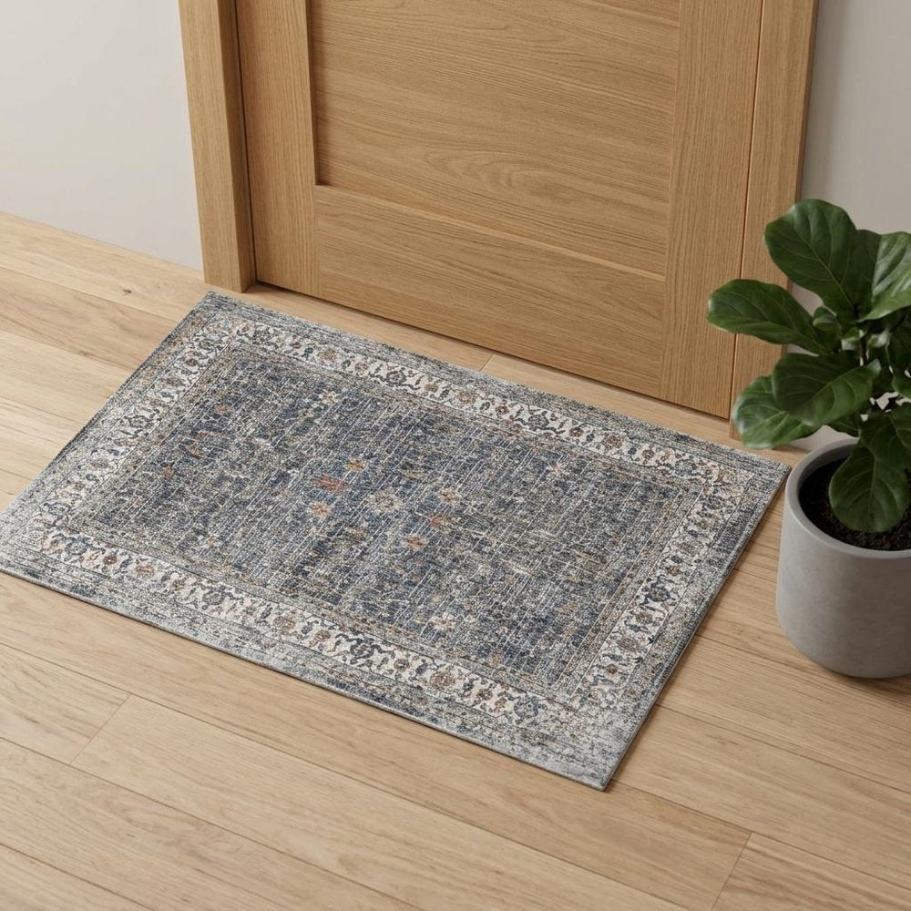2' X 3' Ivory Charcoal And Brick Red Oriental Area Rug
