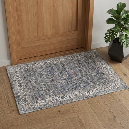2' X 3' Ivory Charcoal And Brick Red Oriental Area Rug