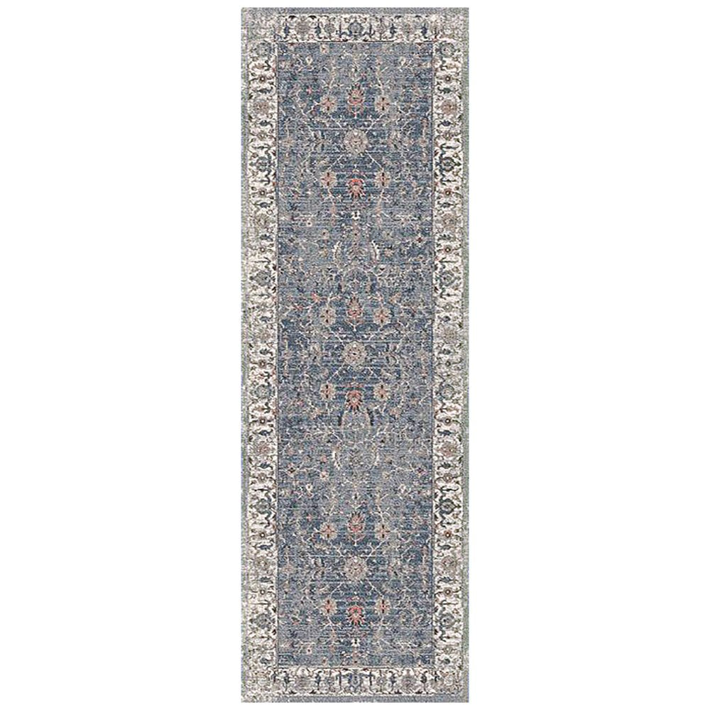 8' Ivory Charcoal And Brick Red Oriental Runner Rug