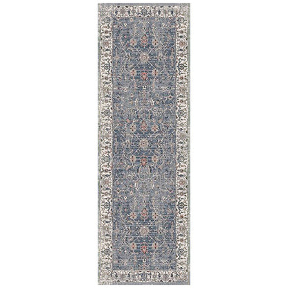 8' Ivory Charcoal And Brick Red Oriental Runner Rug
