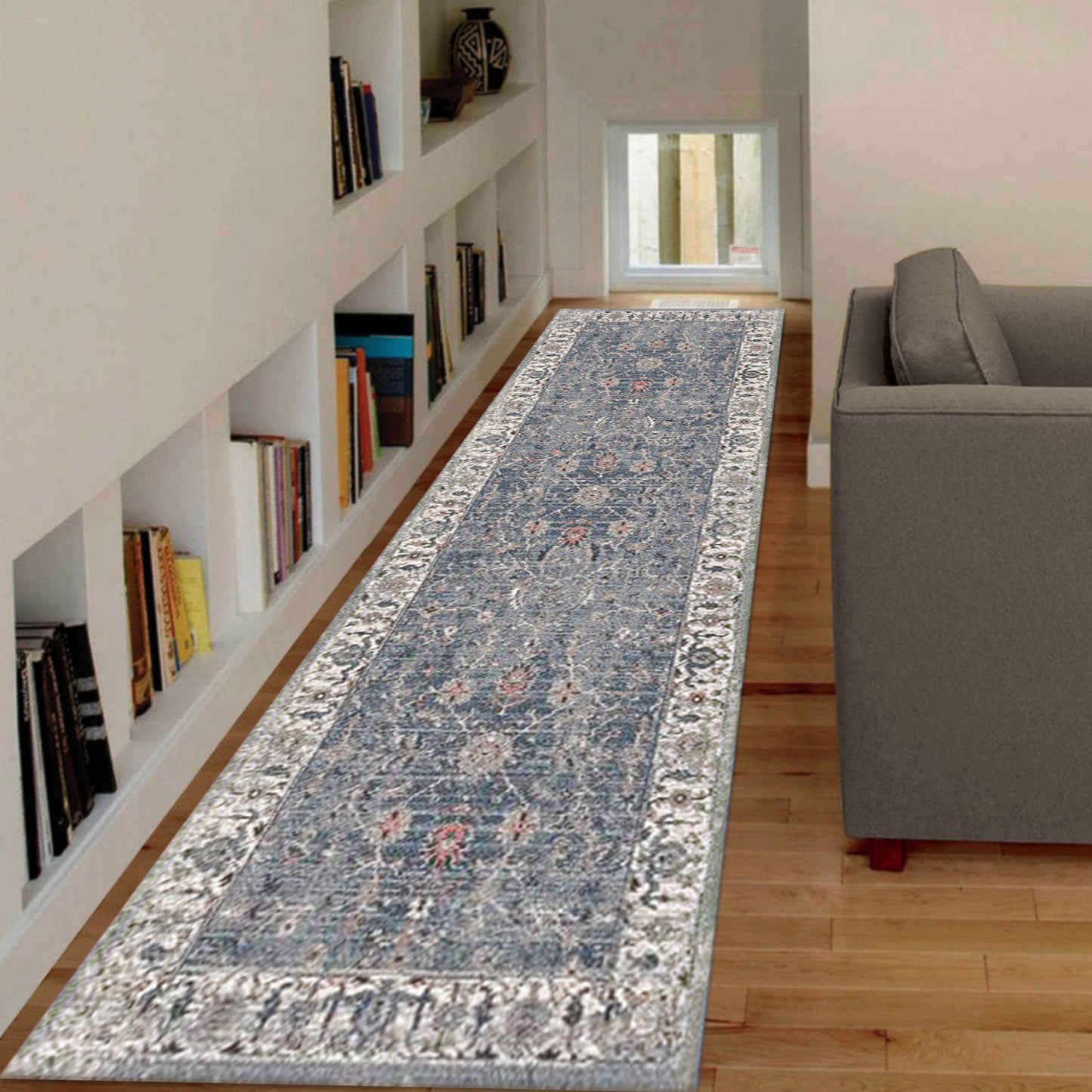 2' X 3' Ivory Charcoal and Orange Oriental Power Loom Area Rug