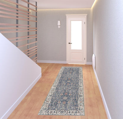 2' X 3' Ivory Charcoal And Brick Red Oriental Area Rug