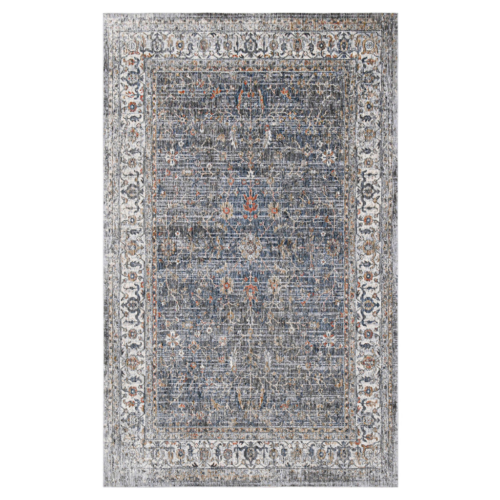 2' X 3' Ivory Charcoal and Orange Oriental Power Loom Area Rug