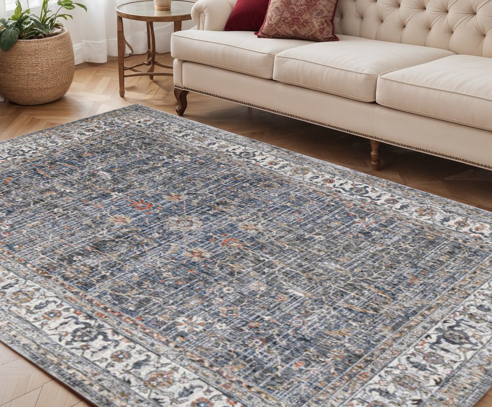 2' X 3' Ivory Charcoal And Brick Red Oriental Area Rug