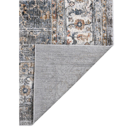 2' X 3' Ivory Charcoal and Orange Oriental Power Loom Area Rug