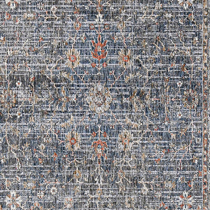 2' X 3' Ivory Charcoal and Orange Oriental Power Loom Area Rug