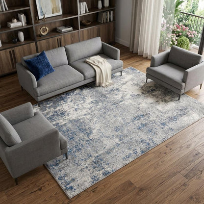 9' X 12' Gray And Light Blue Abstract Area Rug