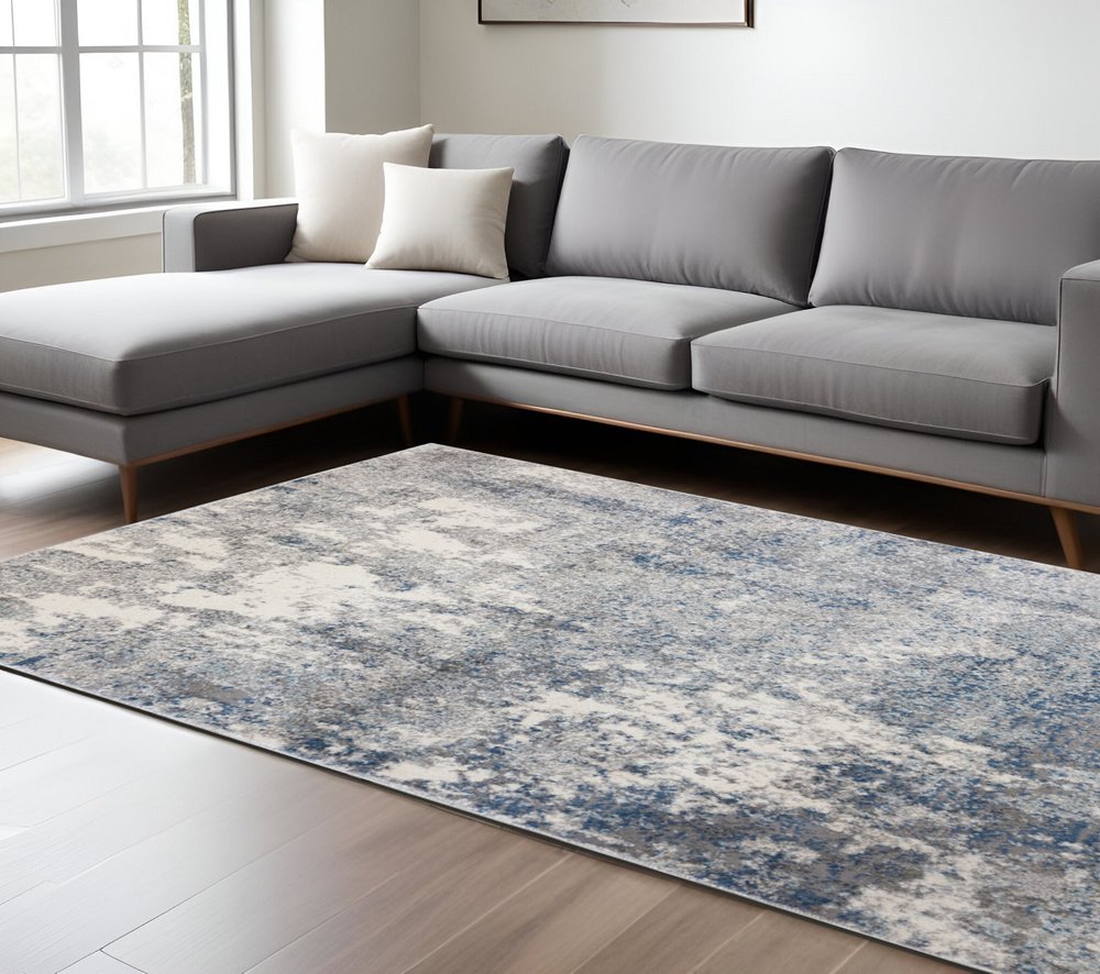 9' X 12' Gray And Light Blue Abstract Area Rug