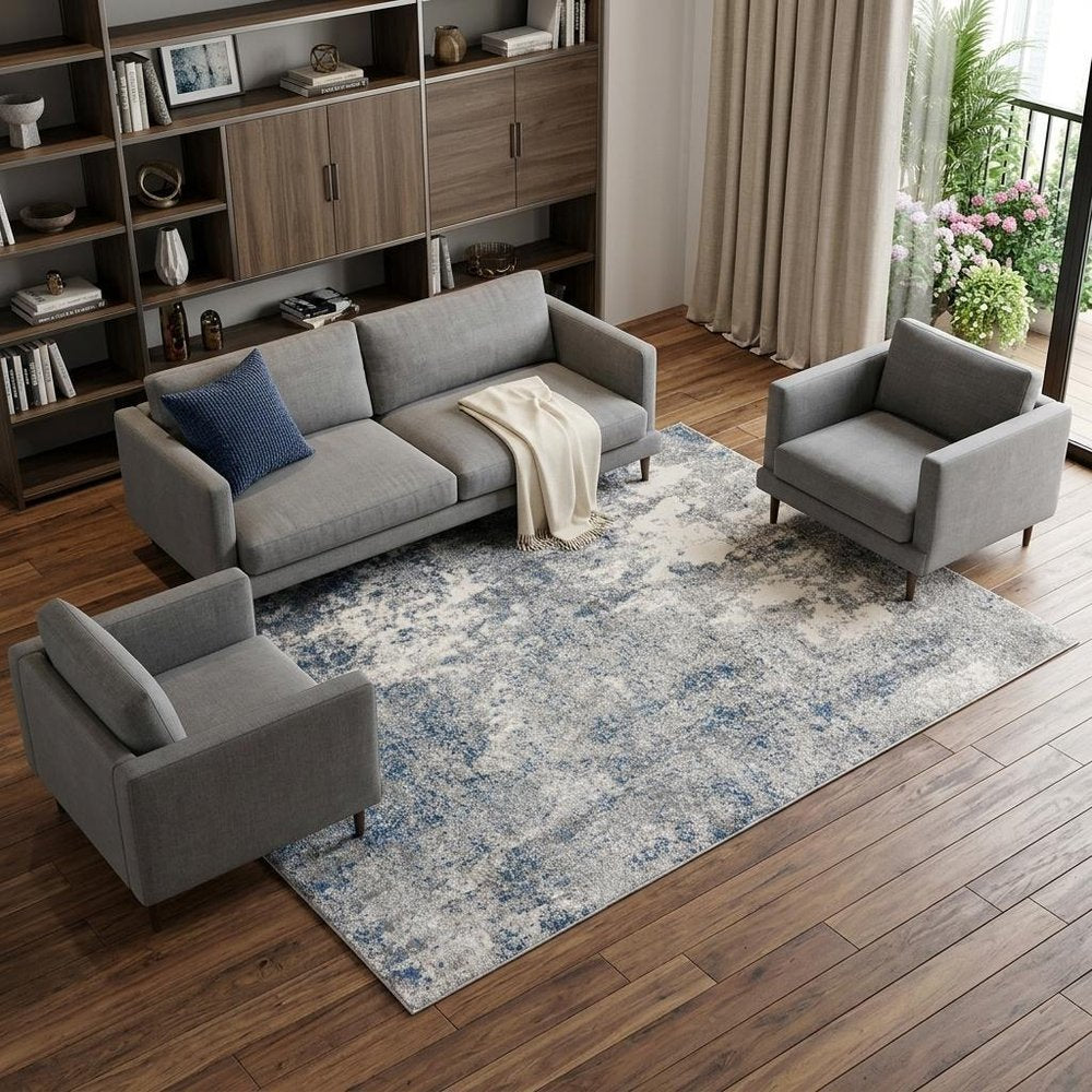 9' X 12' Gray And Light Blue Abstract Area Rug