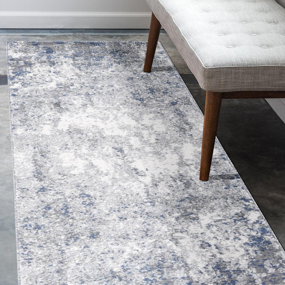 9' X 12' Gray And Light Blue Abstract Area Rug