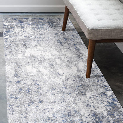9' X 12' Gray And Light Blue Abstract Area Rug