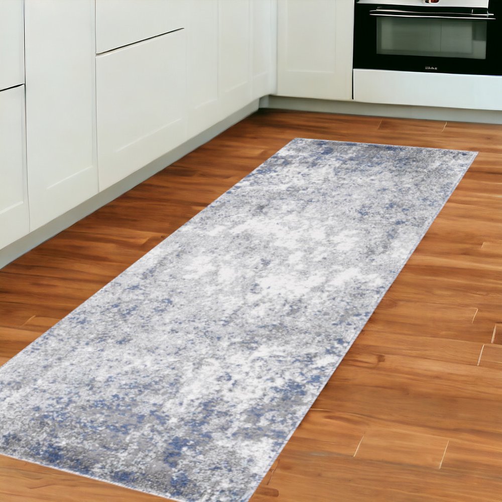 9' X 12' Gray And Light Blue Abstract Area Rug