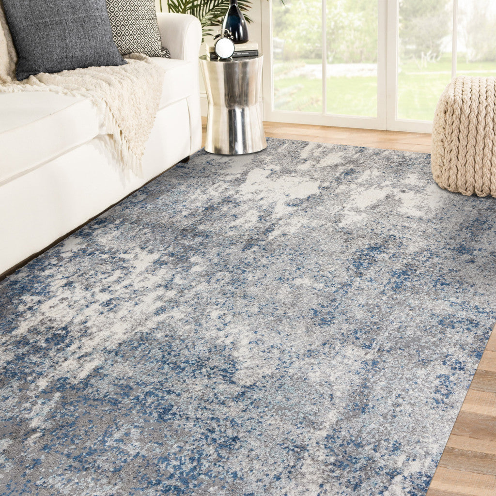 9' X 12' Gray and Light Blue Abstract Power Loom Area Rug