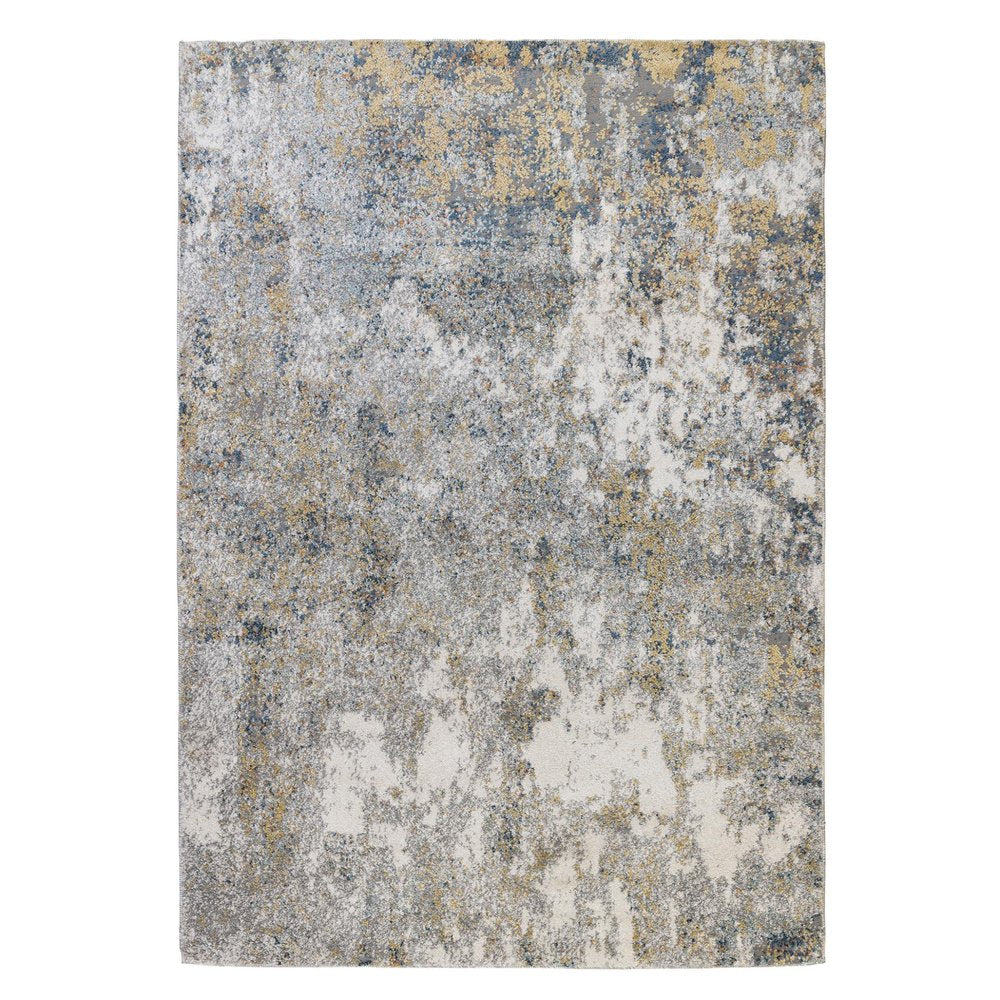 8' X 10' Ivory Blue And Yellow Abstract Area Rug