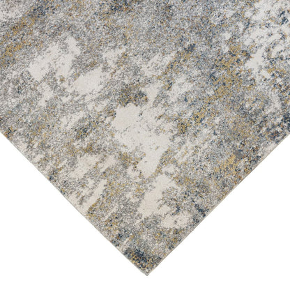 9' X 12' Ivory Blue And Yellow Abstract Area Rug
