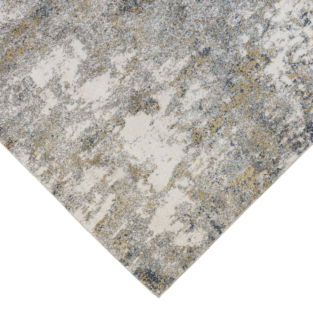 8' X 10' Ivory Blue And Yellow Abstract Area Rug