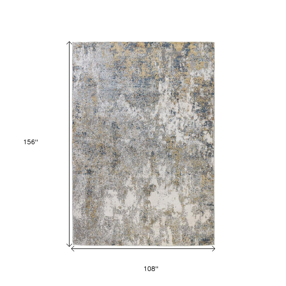 8' X 10' Ivory Blue And Yellow Abstract Area Rug