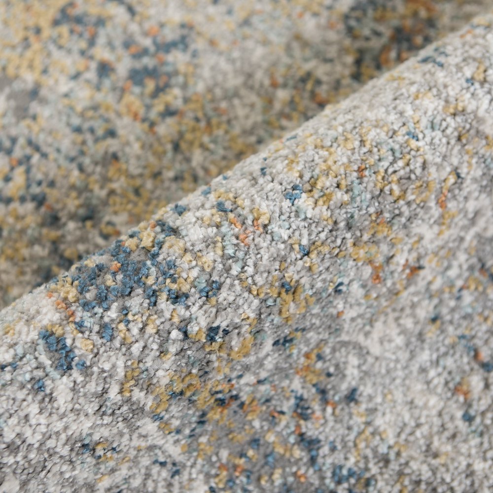 9' X 12' Ivory Blue And Yellow Abstract Area Rug