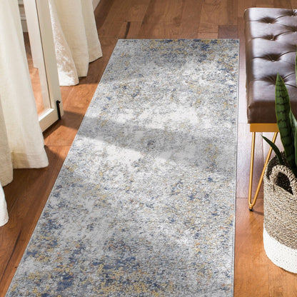 9' X 12' Ivory Blue And Yellow Abstract Area Rug