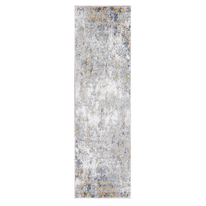 9' X 12' Ivory Blue and Yellow Abstract Power Loom Area Rug