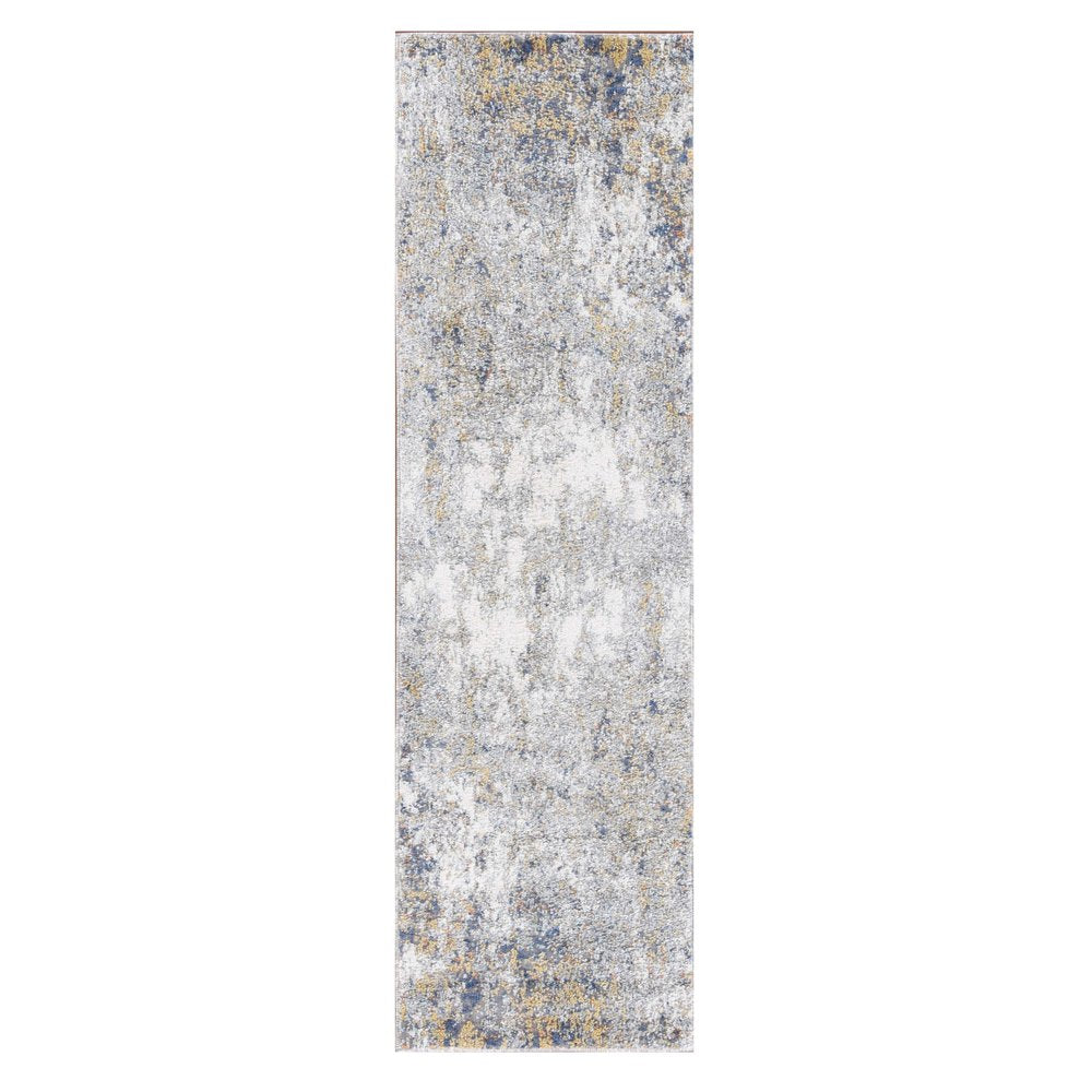 9' X 12' Ivory Blue And Yellow Abstract Area Rug
