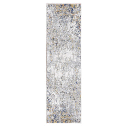 9' X 12' Ivory Blue And Yellow Abstract Area Rug