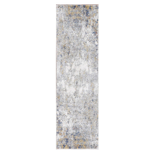 9' X 12' Ivory Blue And Yellow Abstract Area Rug