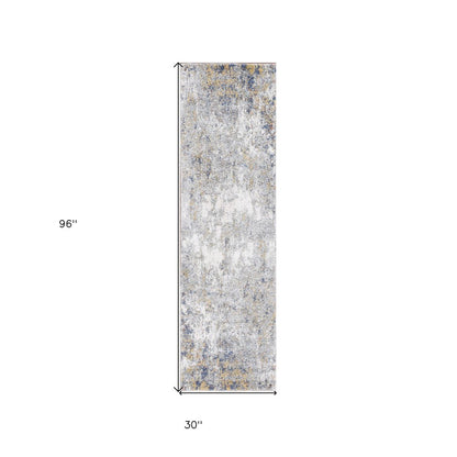 9' X 12' Ivory Blue And Yellow Abstract Area Rug