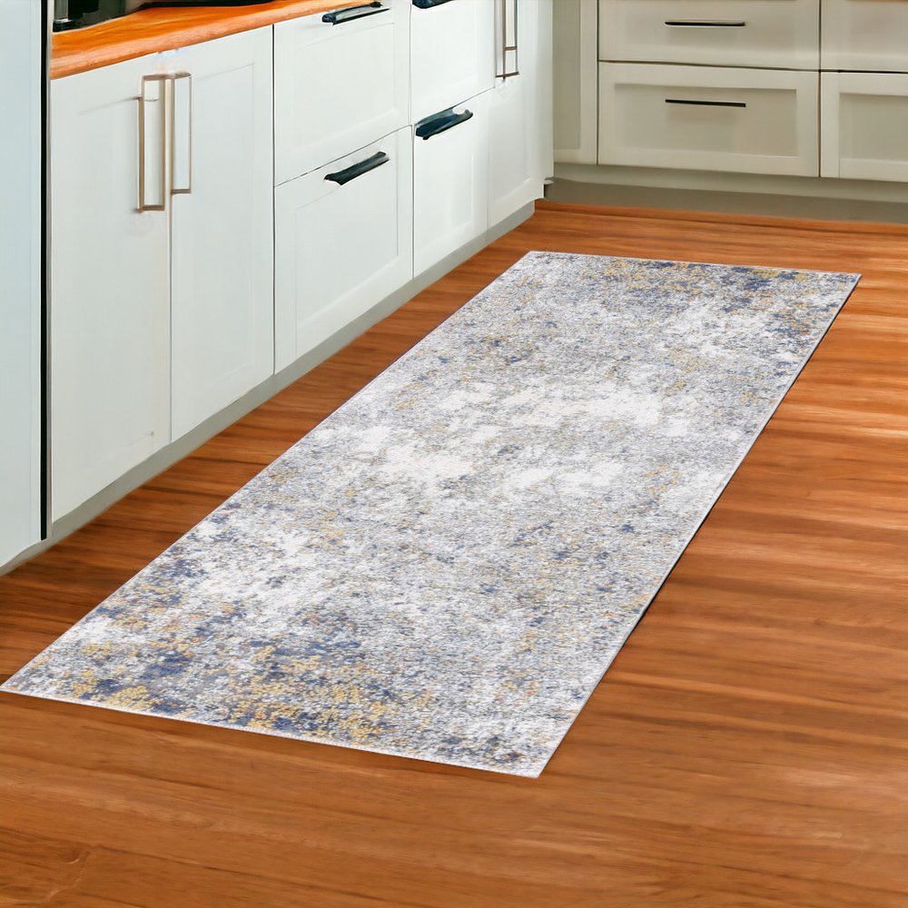 9' X 12' Ivory Blue And Yellow Abstract Area Rug