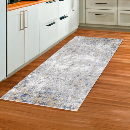 9' X 12' Ivory Blue And Yellow Abstract Area Rug