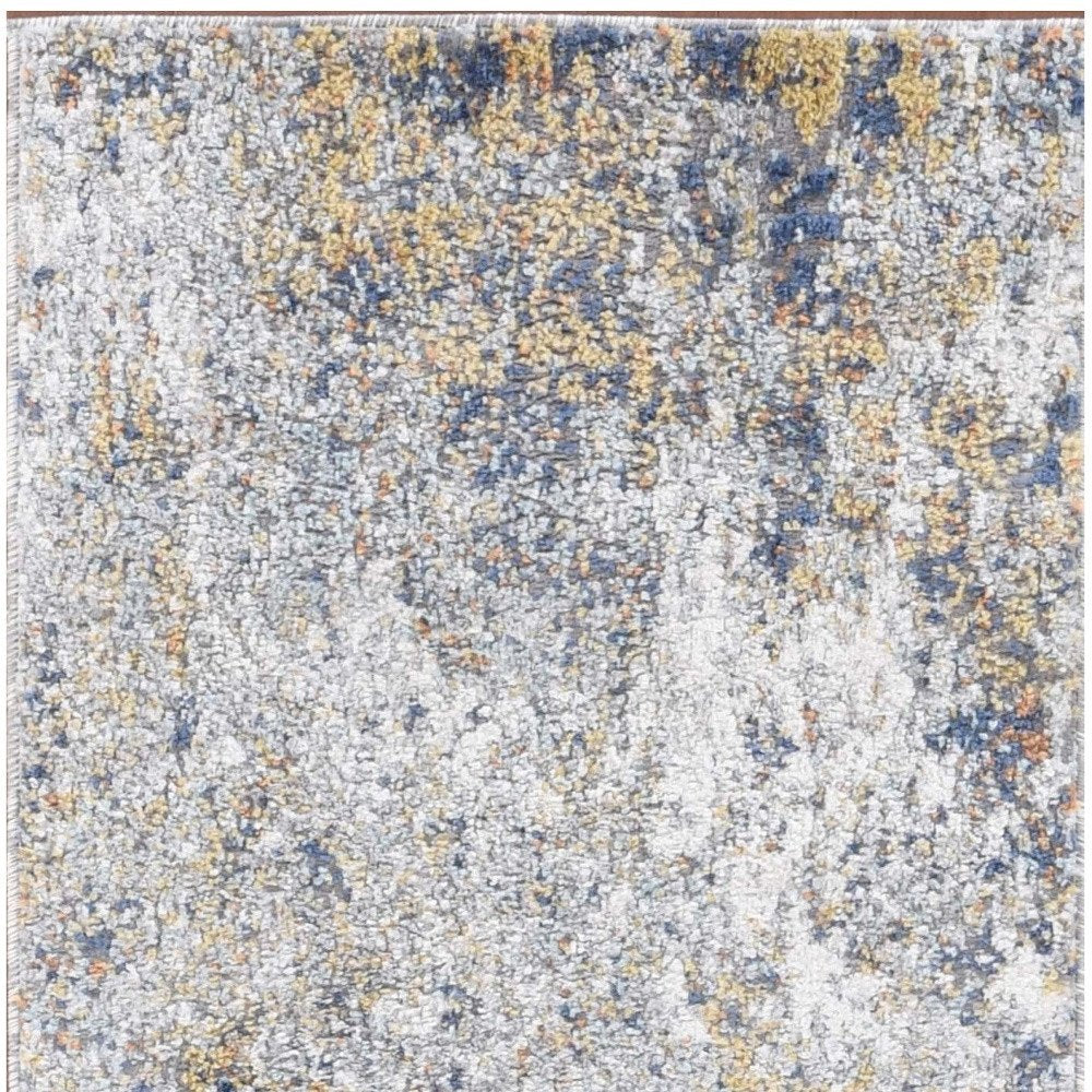 9' X 12' Ivory Blue And Yellow Abstract Area Rug