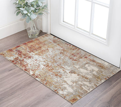 8' X 10' Ivory Red And Gray Abstract Area Rug