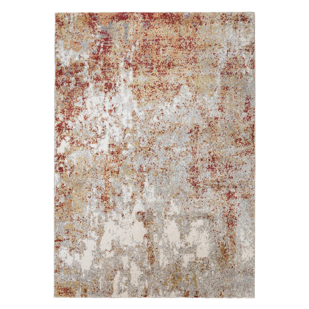8' X 10' Ivory Red And Gray Abstract Area Rug