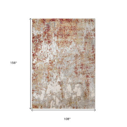 9' X 12' Ivory Red And Gray Abstract Area Rug