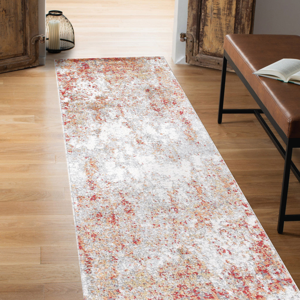 2' X 3' Ivory Red and Cream Abstract Power Loom Area Rug