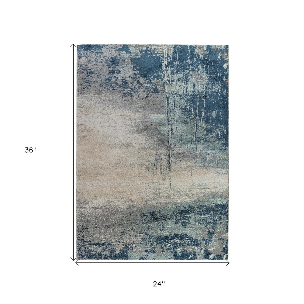 2' X 3' Dark Blue And Gray Abstract Area Rug