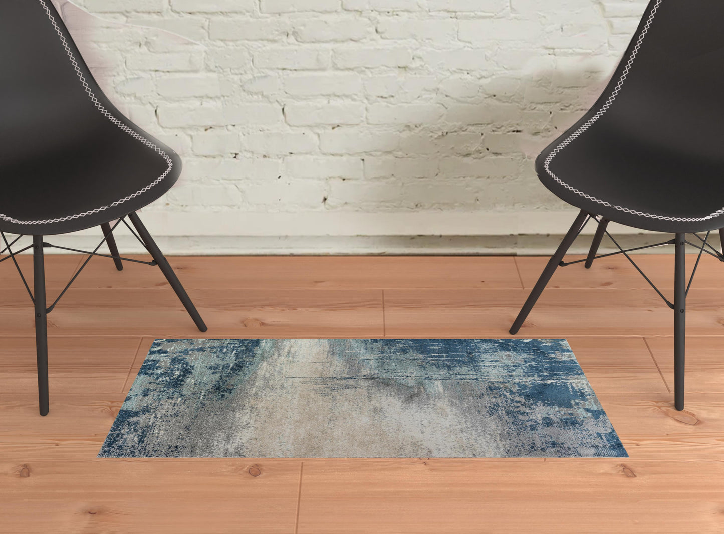 2' X 3' Dark Blue and Gray Abstract Power Loom Area Rug