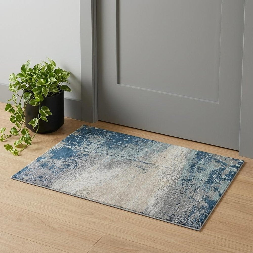 2' X 3' Dark Blue And Gray Abstract Area Rug