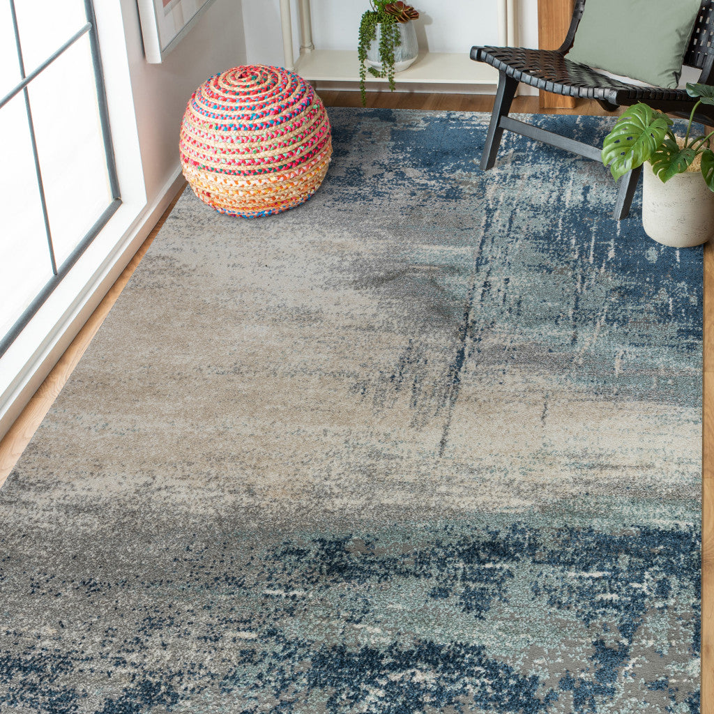 2' X 3' Dark Blue and Gray Abstract Power Loom Area Rug